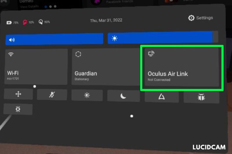 Opt for Oculus Air Link under Quick Settings