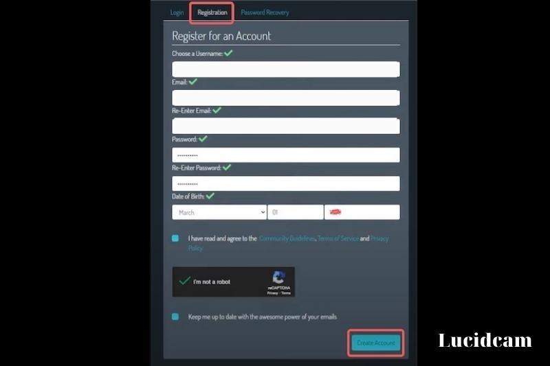 Select Registration, fill out the form and then click Create Account